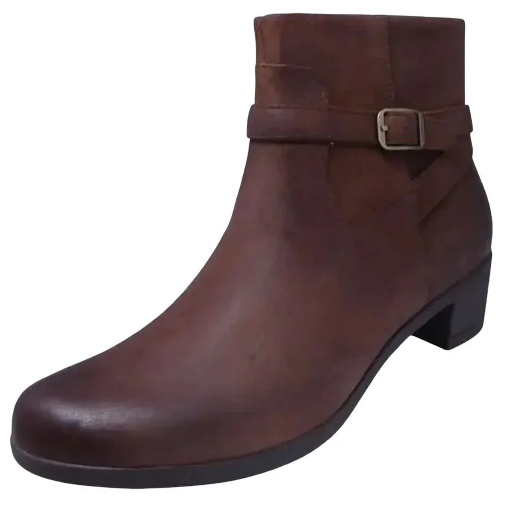 Dansko Cagney Boots Womens 8.5 M Brown Leather Suede Ankle Bootie Buckle Preppy
